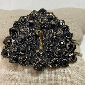 Vintage Peacock Bracelet Marcasite Hinge Clasp no Signature Unbranded